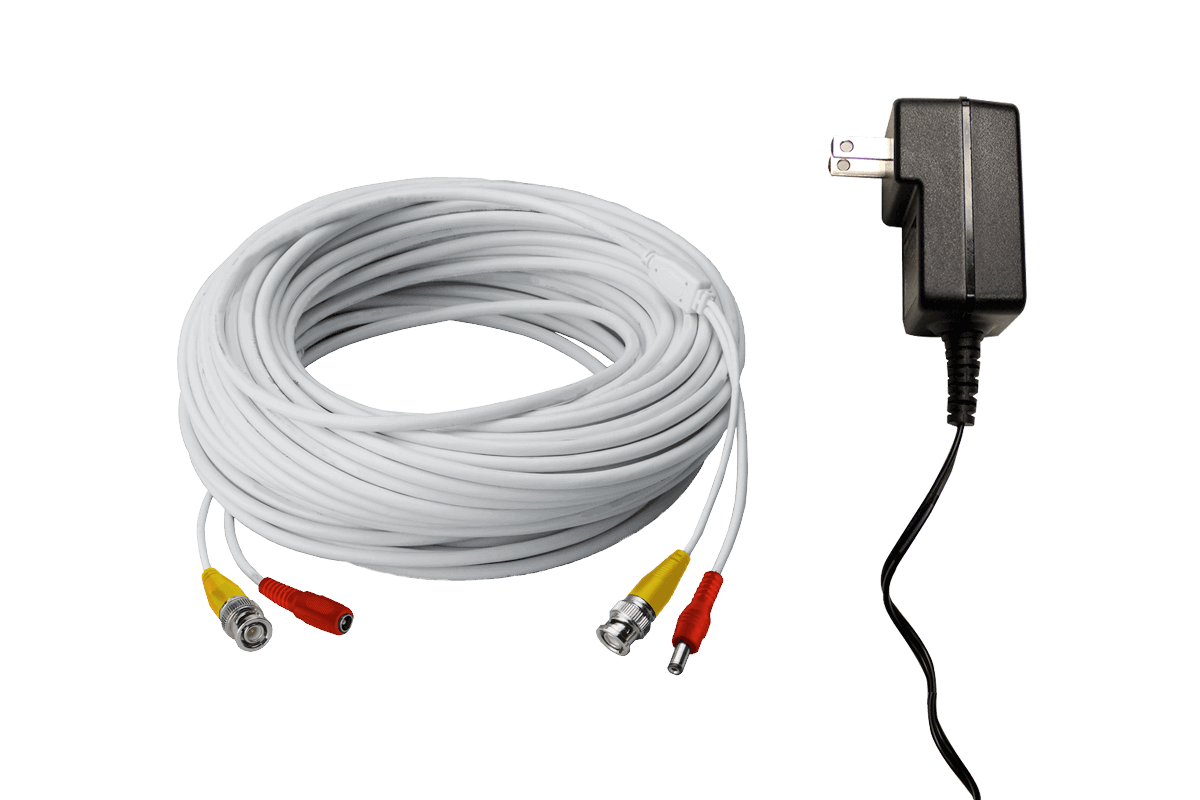 Câble vidéo / d'alimentation BNC haute performance de 250 pieds et adaptateur d'alimentation 12V pour les systèmes de caméras de sécurité Lorex